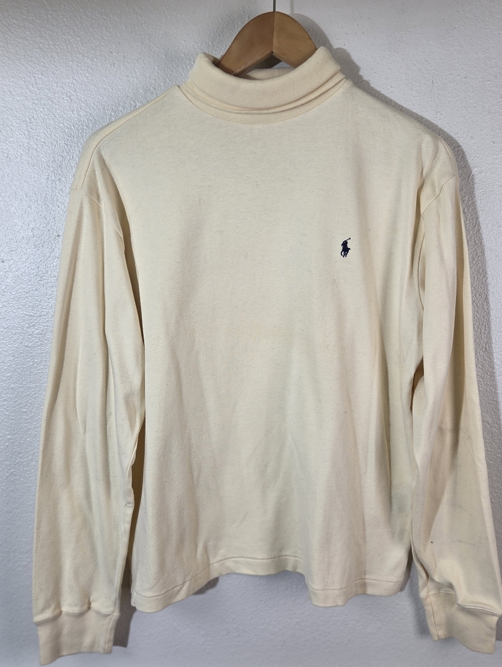 Ralph Lauren Cream Long Sleeve Turtleneck Tee with Navy Pony
